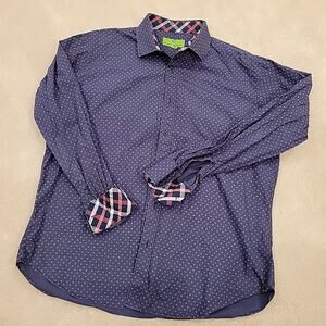 Bristol & Bull Mens LS Button Down Navy Print Blue Dress Shirt XL 17-17.5